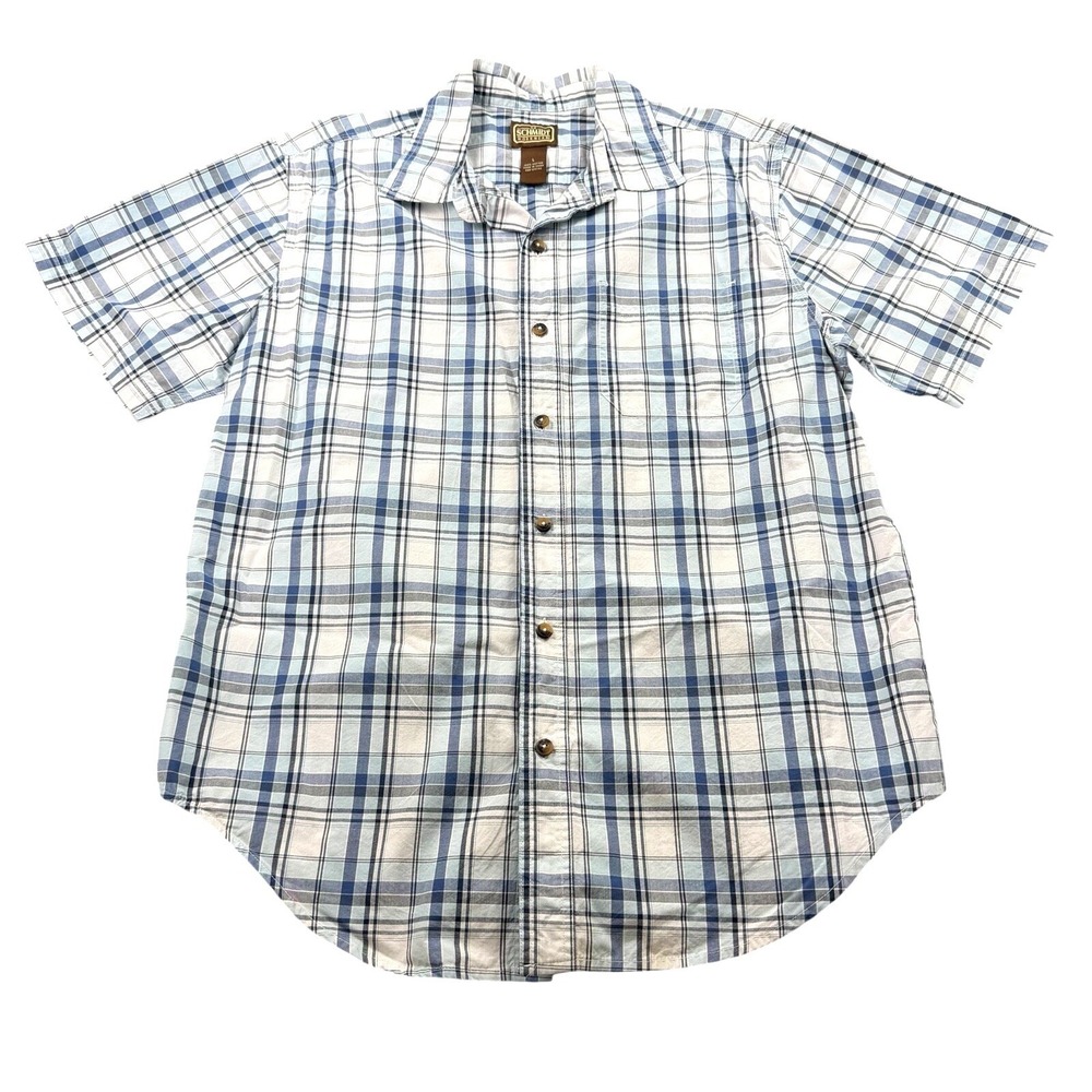 C.E. Schmidt Workwear Plaid Short Sleeve‎ Button Up Shirt Cotton L